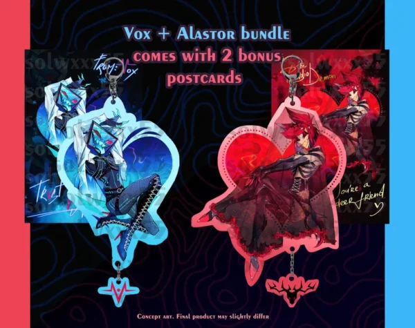 [IN-HAND] Hazbin Hotel Pin-Up Alastor + Vox Acrylic Keychains - Image 5